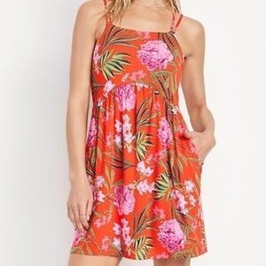 Old Navy Orange and Pink Floral Dress